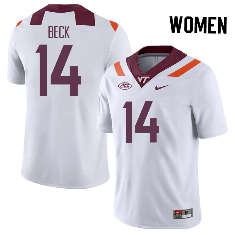 Women #14 Cole Beck Virginia Tech Hokies College Football Jerseys Stitched Sale-White
